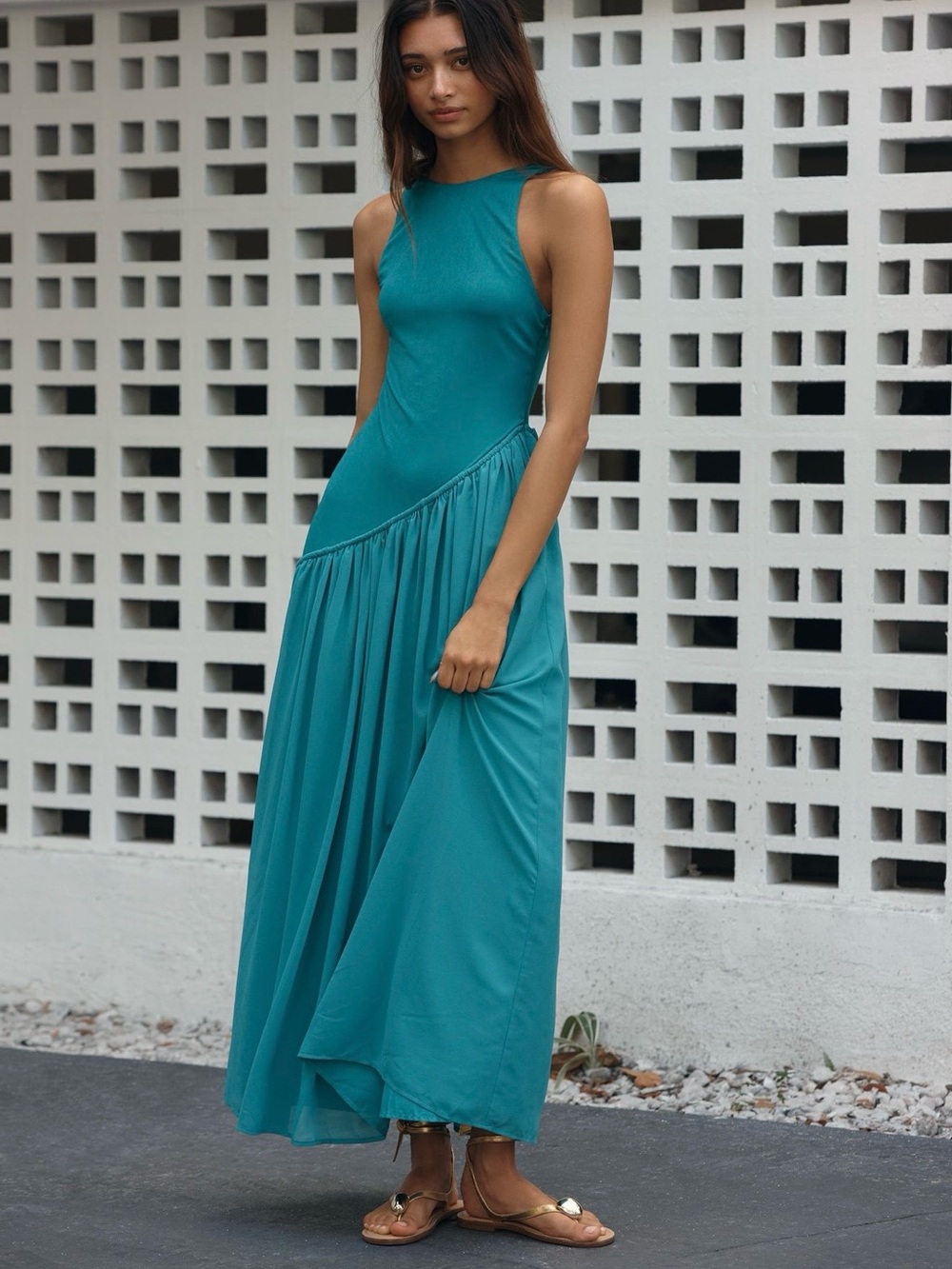 Siempre Asymmetric Halter Maxi Dress - Small